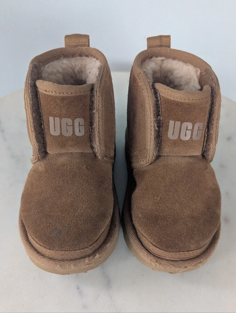 UGG Baby Neumel EZ Fit Chestnut Brown Suede Logo Winter Boots
